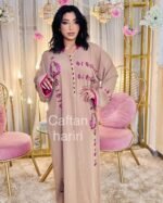 Caftan Hariri Beige Rose Fushia