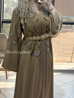 Caftan Marron Glacé Brodé Or & Argent