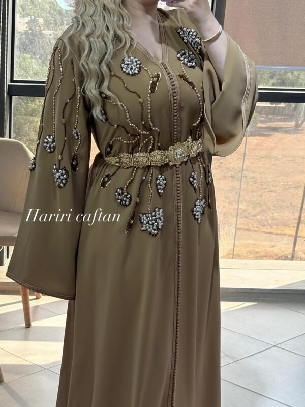 Caftan Marron Glacé Brodé Or & Argent